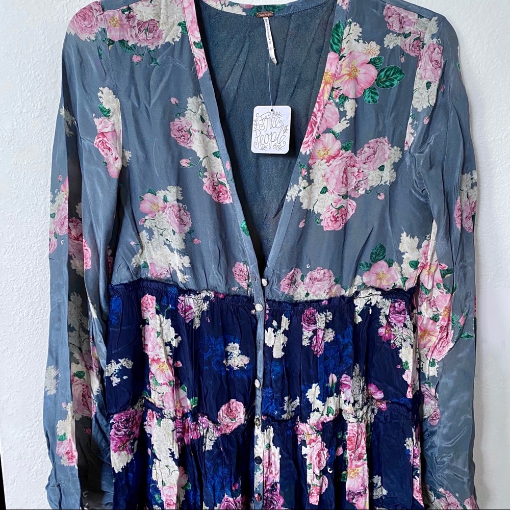 Free People Floral Maxi Dress Boho Tiered Long Sleeve Black XS Ethereal $350 - Picture 6 of 6